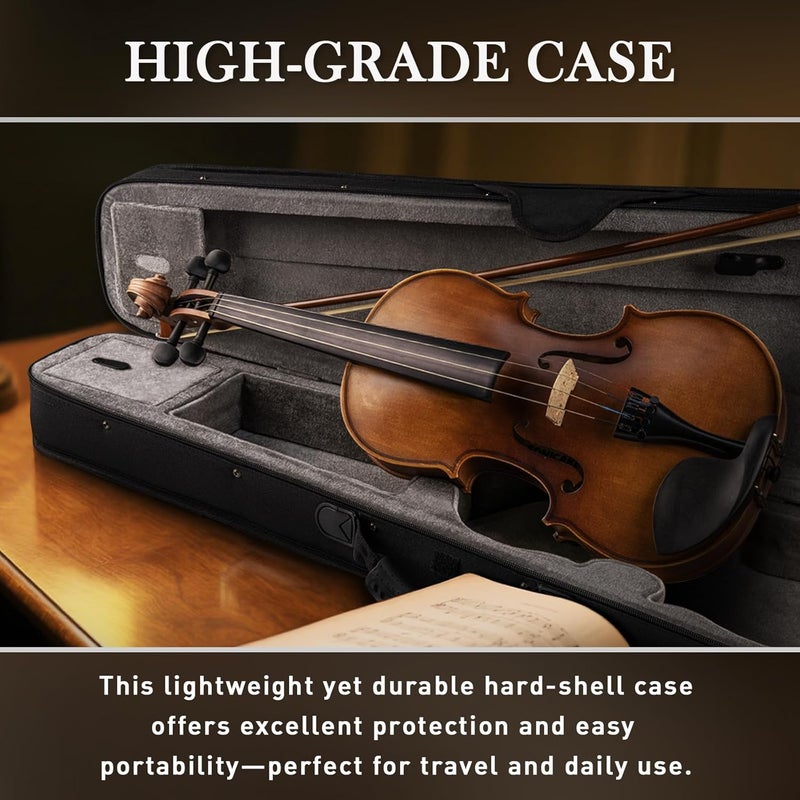 SONICAKE Violin 4/4 Full Size Set, Fiddle Solidwood for Beginners Adults, Acoustic Violin with Hard Case, Shoulder Rest, Rosin, Bow, Clip-on Tuner and Extra Strings, QVL-01 - Image 4